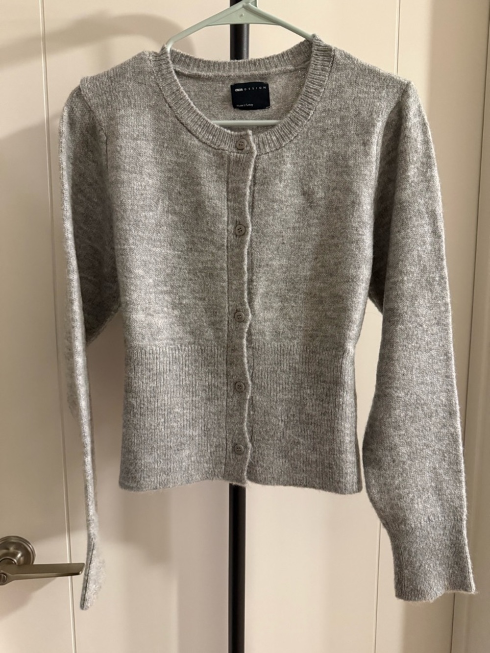 ASOS Gray Crewneck Button-Up Knit Cardigan